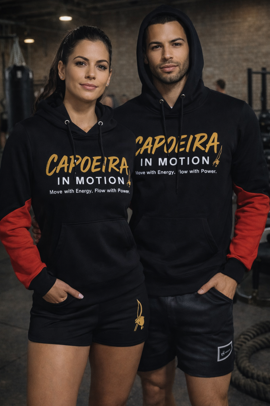 Black and Red Capoeira Hoodie with Gold Accents